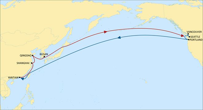 MSCアップグレード「チヌーク」、青島からシアトルまでわずか11日間