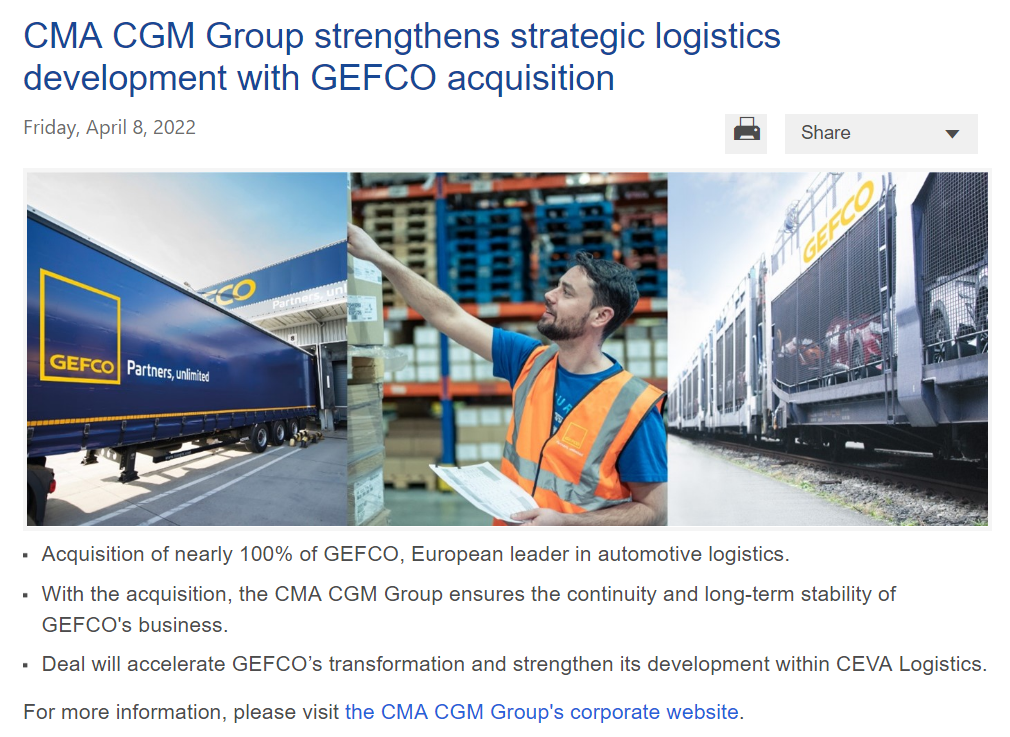 CMA CGM が物流のプレゼンスを強化するために Gefco を買収